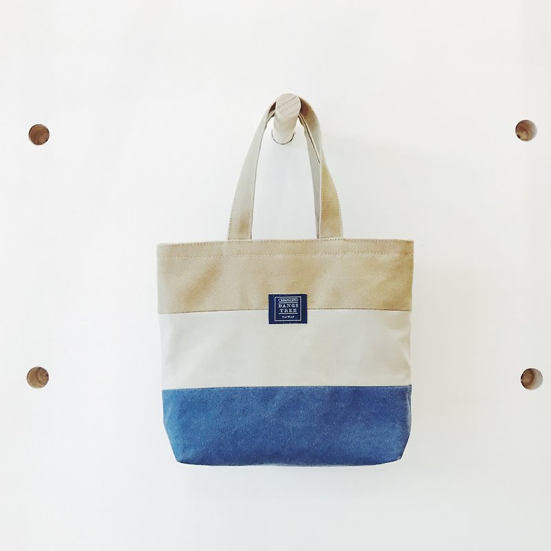 :: :: Bangs tree mixed colors portable small tote bag _ Kazimierz blue and gray - กระเป๋าถือ - ผ้าฝ้าย/ผ้าลินิน สีกากี