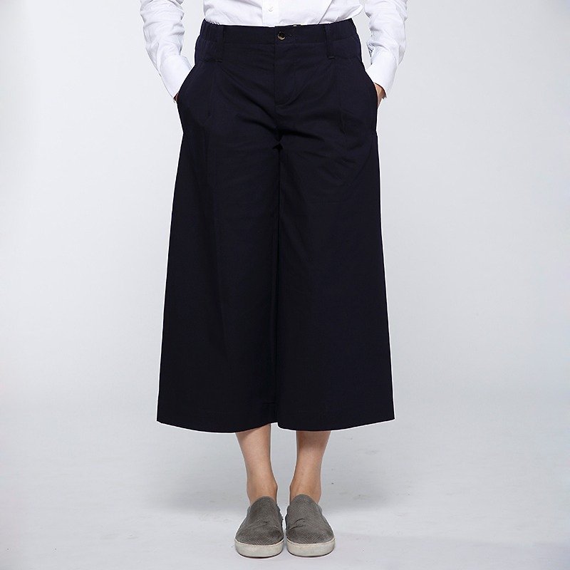 [High-quality fabric] Quiet Time Wide Pants Women's Dark Blue - Women's Pants - Cotton & Hemp Blue