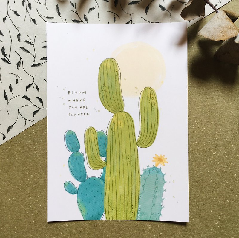 Blooming Cactus 曼蒂明信片 - 心意卡/卡片 - 紙 綠色
