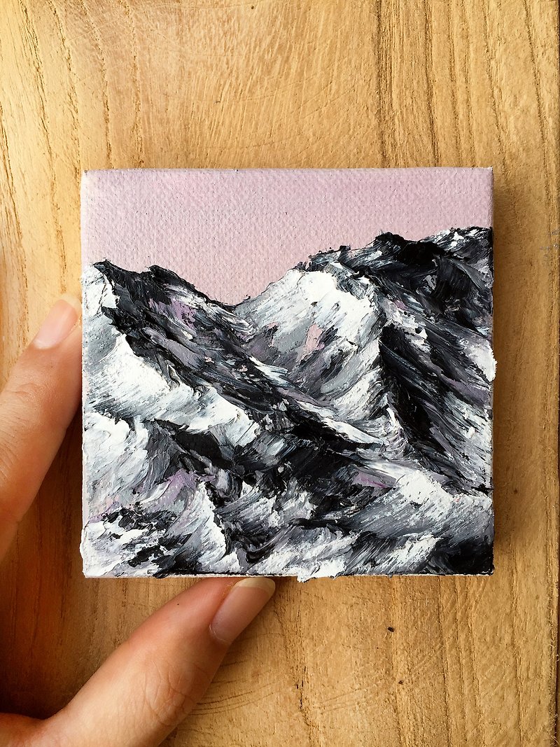 【Snow Mountain】Mini Impasto Painting. Minimalist Winter Modern Relief Landscape. - Posters - Cotton & Hemp 