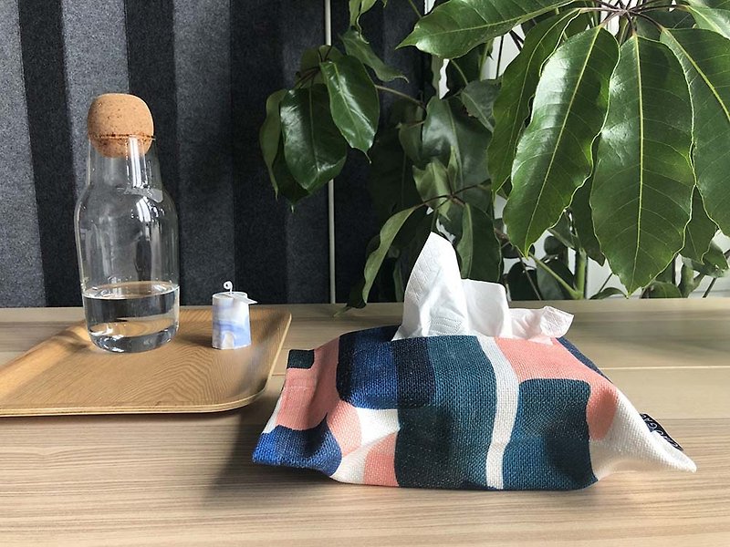 [Draft / ciaogao] original design hand-painted Nordic simple ink strokes pink, blue, green cotton Linen towel package - กล่องทิชชู่ - เส้นใยสังเคราะห์ หลากหลายสี