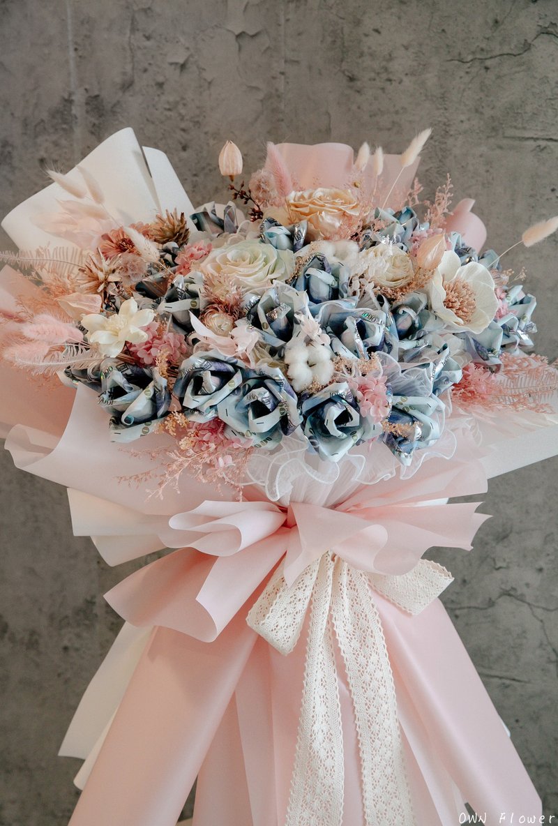 鈔票花束/巨大花束/錢花/有錢花束/生日花束/求婚花束/情人節花束 - 乾燥花/永生花 - 植物．花 粉紅色
