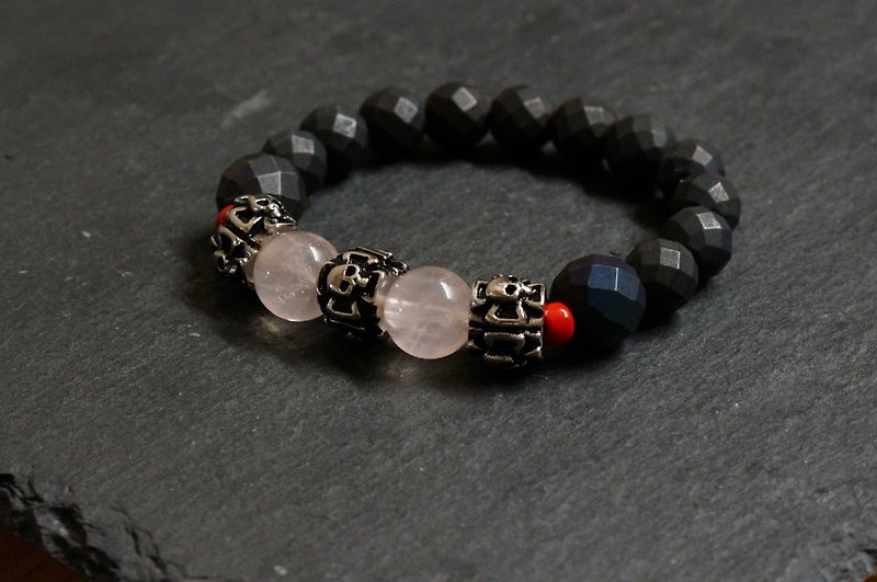 Rose Quartz + Hematite Gemstones Bracelet - สร้อยข้อมือ - เครื่องประดับพลอย 