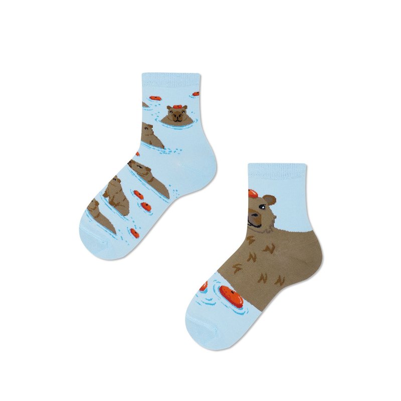 Capybara Mismatched Kids Socks - ถุงเท้า - ผ้าฝ้าย/ผ้าลินิน สีน้ำเงิน