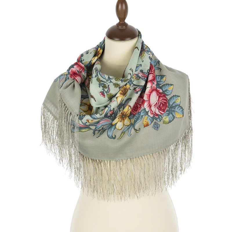 Authentic Pavlovo Posad Russian Shawl Scarf Soft 100% Wool 89x89 cm 1604-10 - 絲巾 - 羊毛 多色
