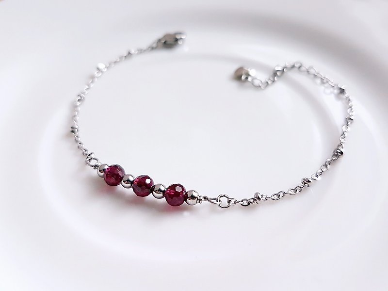 Stainless steel with garnet / tiger's eye bracelet (L)18cm - Bracelets - Stainless Steel Silver