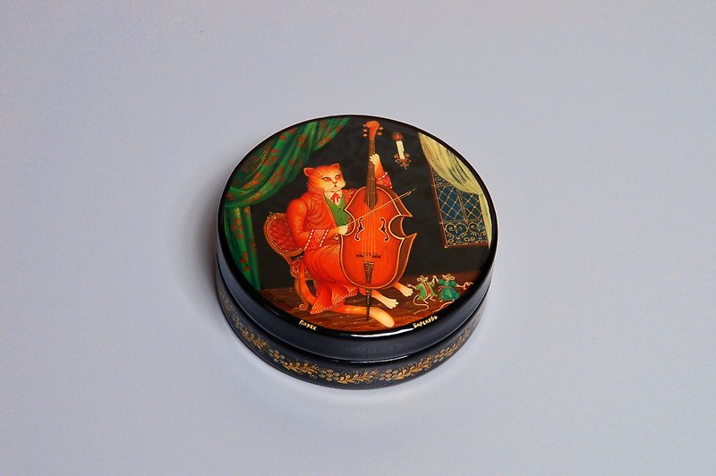 Musical cat lacquer box elegant unique gift - Items for Display - Other Materials 