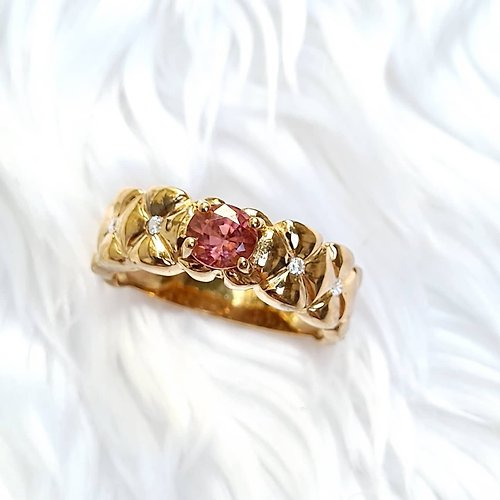 charissagemstone 天然粉紅碧璽尺寸 5×6 毫米純銀鍍玫瑰金戒指