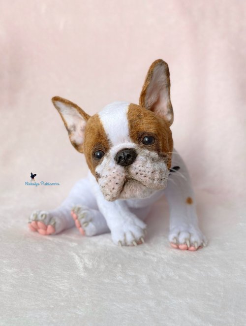 海外作家様作 アートドール ブルドッグの子供 白赤のフレンチ