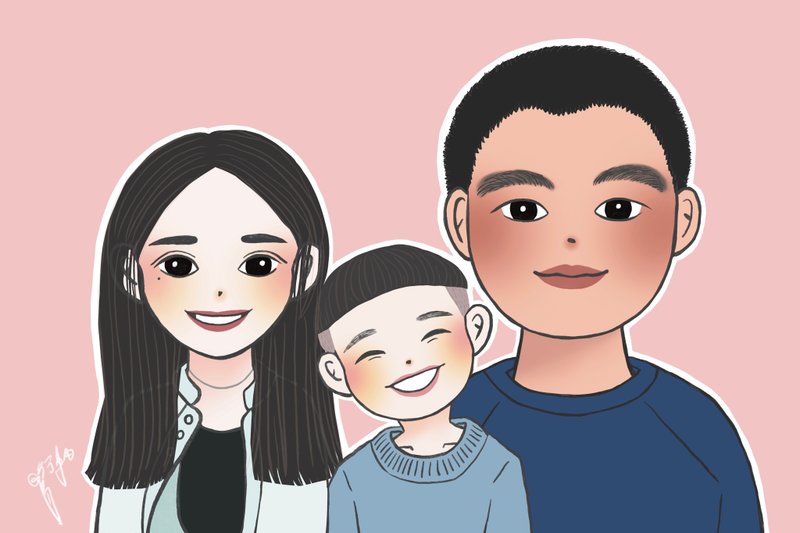 [Customized gift] Free shipping on customized electronic files of family portraits, portraits and illustrations with multiple people’s faces - Customized Portraits - Other Materials 