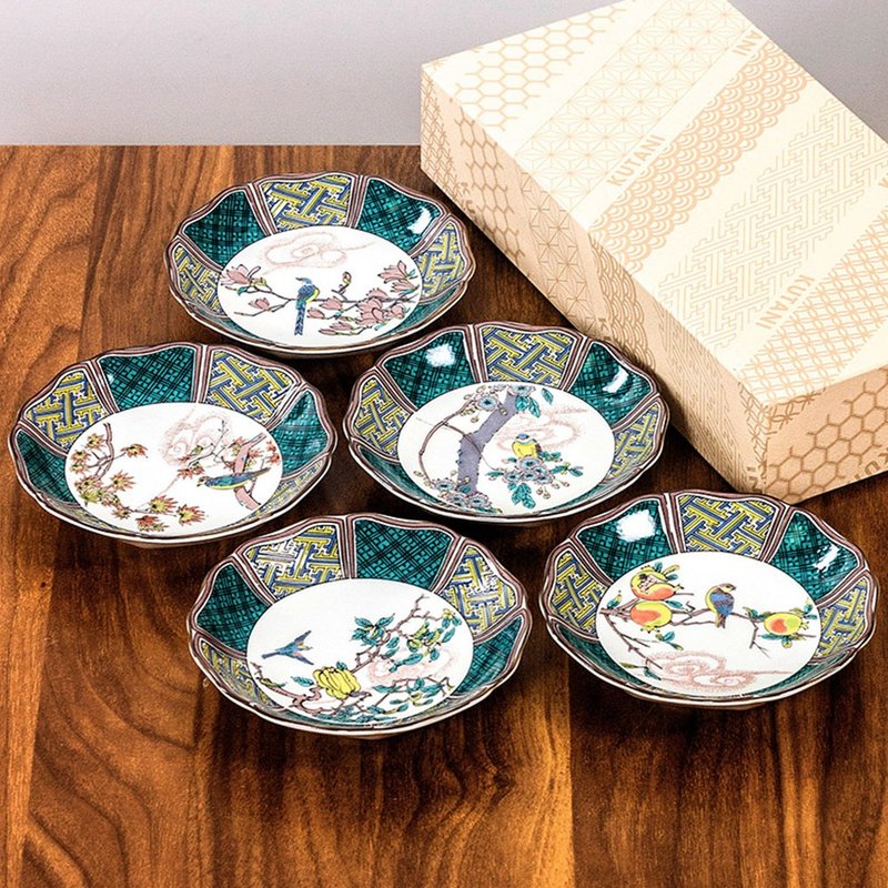 日本進口九谷燒古風仙春花鳥陶瓷小花邊盤甜品盤水果小吃碟小菜盤 - 盤子/餐盤/盤架 - 瓷 