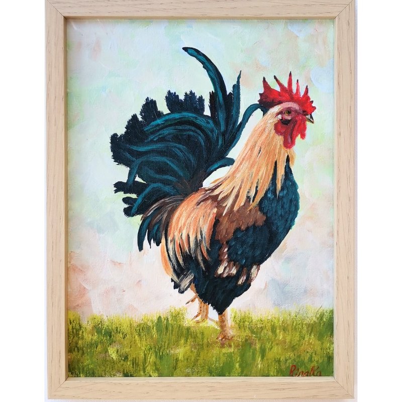 Rooster Birds Painting Original Framed Wall Art Unique Wall Decor By RinaArtSK - Wall Décor - Other Materials Multicolor