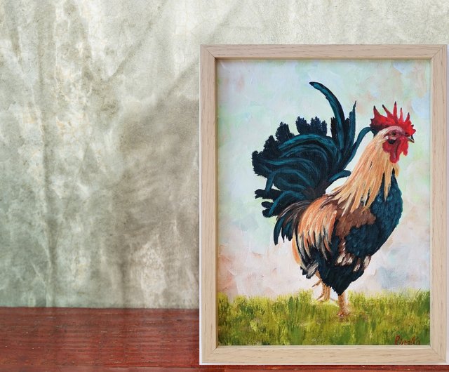 鳥の絵画 鶏の鳥の絵画 オリジナル額入り壁アート ユニークな壁装飾
