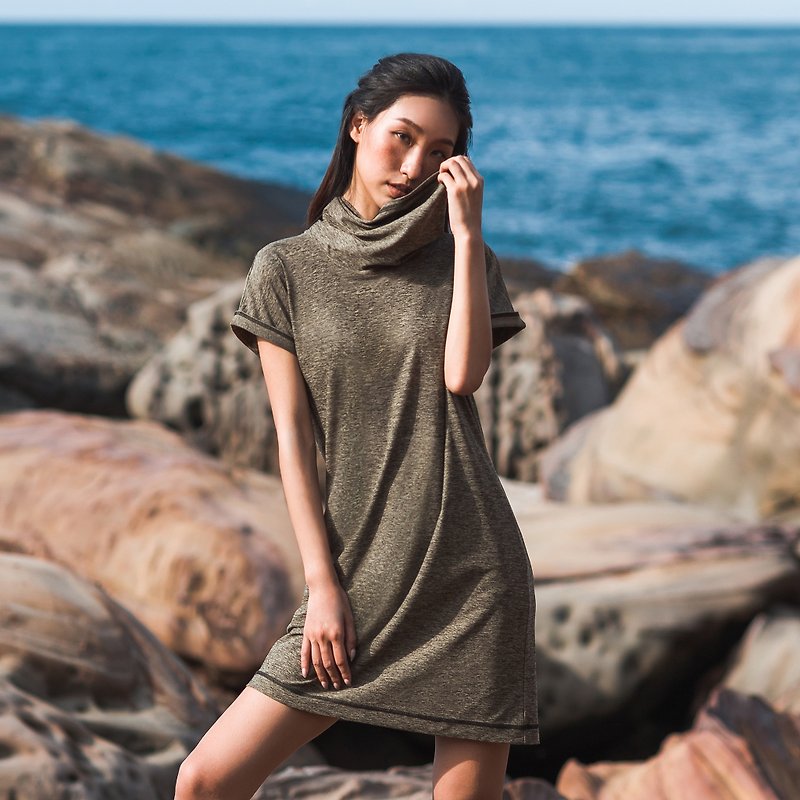 ECO-lor Funnel Neck Dress (Rock) - One Piece Dresses - Other Materials Brown