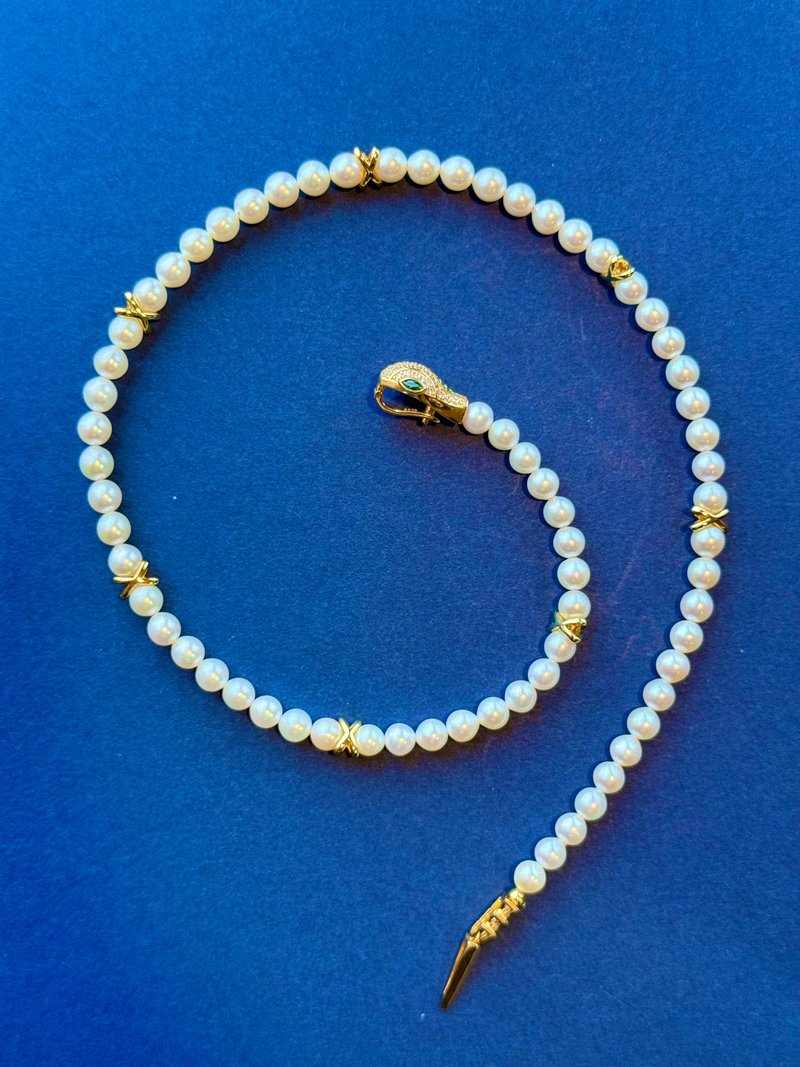 スネークモチーフパールネックレス - ネックレス - 真珠 シルバー