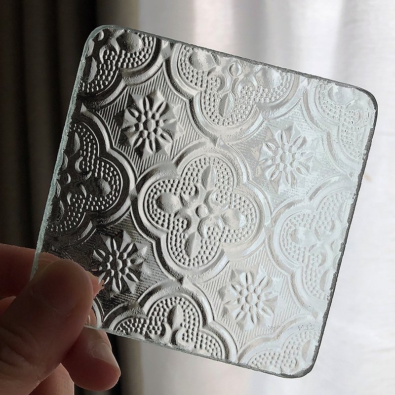 [Paperweight] 8cm square rounded corners/begonia flower retro embossed glass - อื่นๆ - แก้ว 
