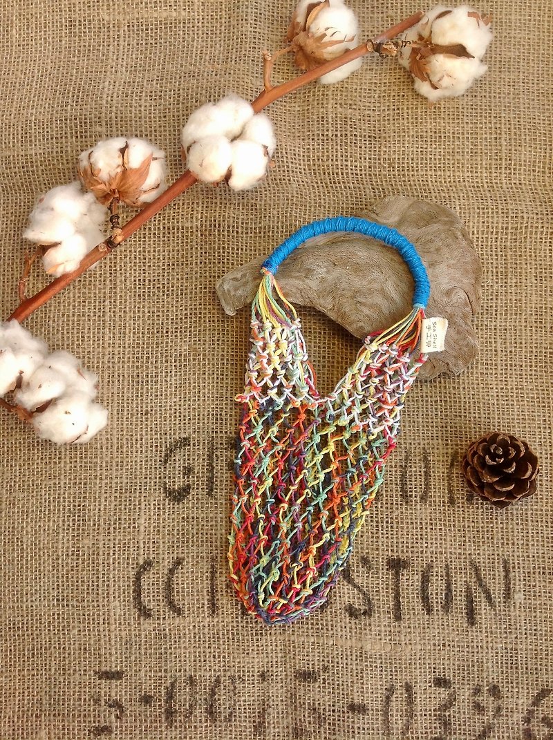 Medium - American hand-woven twine - rainbow color + mixed white - glass bottle - coffee cup - water bottle - Beverage Holders & Bags - Cotton & Hemp Multicolor