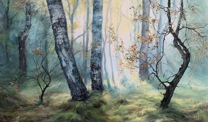 森の絵 オリジナルの絵画 キャンバスに油絵 秋の絵画 木の絵 - ウォールデコ・壁紙 - その他の素材 多色