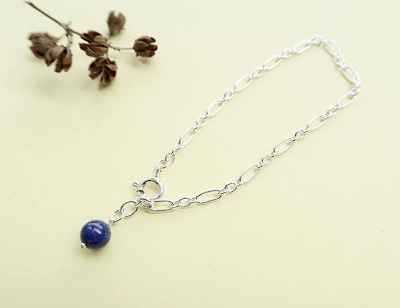 Lapis lazuli Bracelet Sterling Silver - สร้อยข้อมือ - เงินแท้ สีเงิน