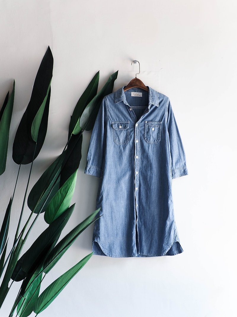 River Water Mountain - Kagawa Light Blue Thin Pound Spring and Summer Time Antiques Denim Jacket Skirt overalls - One Piece Dresses - Cotton & Hemp Blue