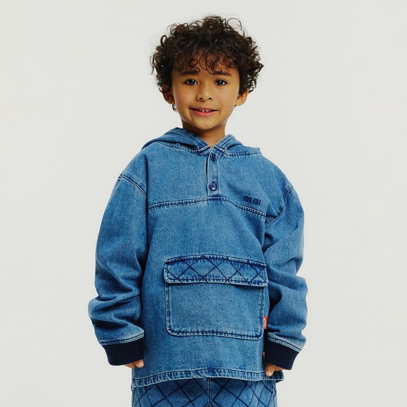 Indigo Quilting Anorak Kids Hoodie - 男/女童裝 - 棉．麻 