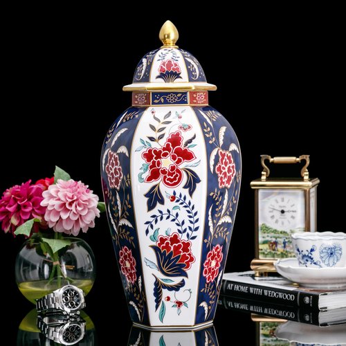 擎上閣裝飾藝術 限量250英國製Royal Worcester漢考克鑲板攝政王骨瓷大花瓶將軍罐