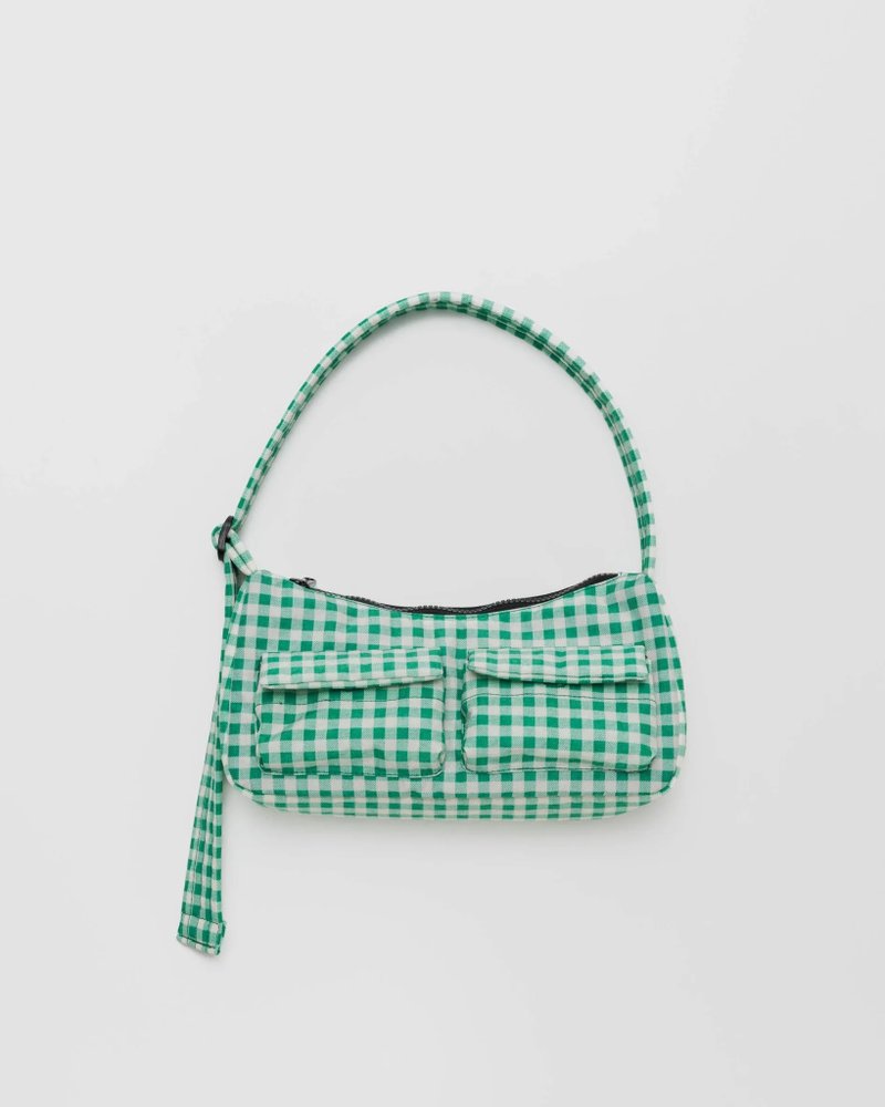 BAGGU - Recycled Nylon Cargo Underarm Bag - Green Plaid - กระเป๋าแมสเซนเจอร์ - วัสดุกันนำ้ สีเขียว