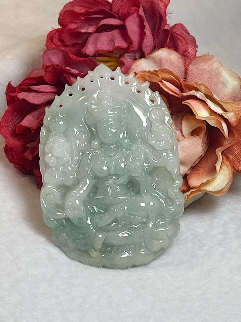 Natural Jadeite A-grade Tara Avalokitesvara/Tara Pendant/Green Flower Tara/Exquisitely Carved Tara Avalokitesvara - Necklaces - Jade Green