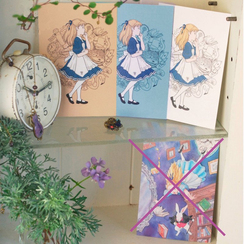 Postcard Set - Thinking Alice (3 Colors) - Cards & Postcards - Paper 