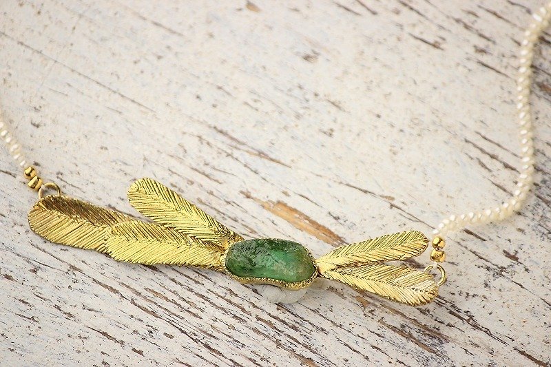 Feather pendant fluorite gemstone of hope and prayer - Necklaces - Gemstone Green