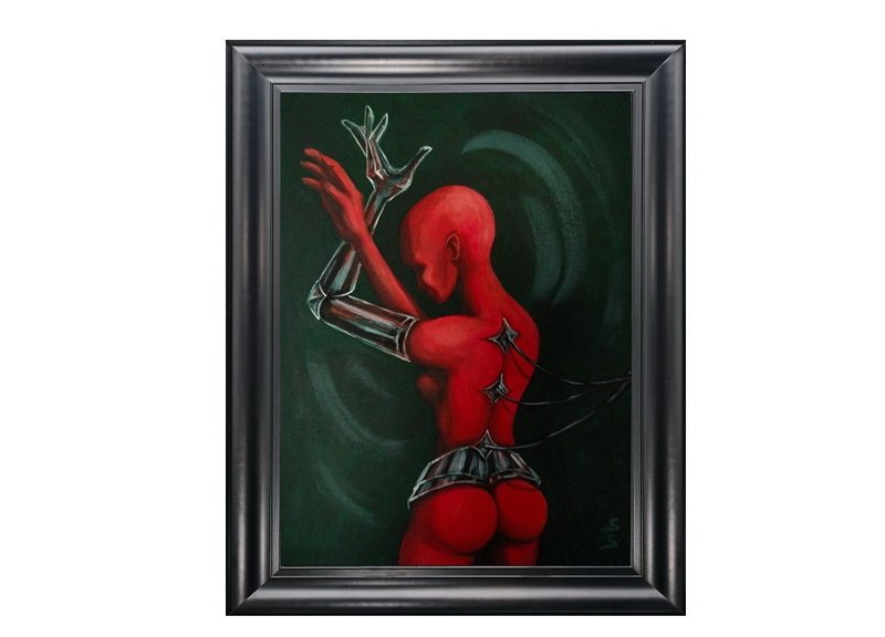 Futuristic Robo Woman Portrait Contemporary Modern Style Art in Red and Black - 壁貼/牆壁裝飾 - 其他材質 多色