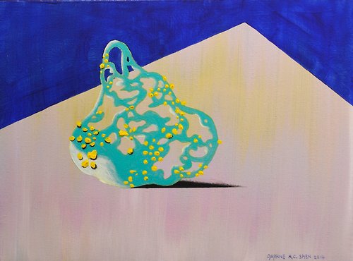 Daphne H.C. Shen 細胞 靜物寫生 藍色空間 手繪幾何抽象畫作 藝術家原創壓克力作品
