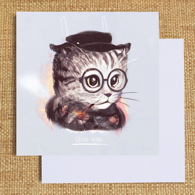 Greenbean - Cat Illustration Postcard - การ์ด/โปสการ์ด - กระดาษ สีน้ำเงิน