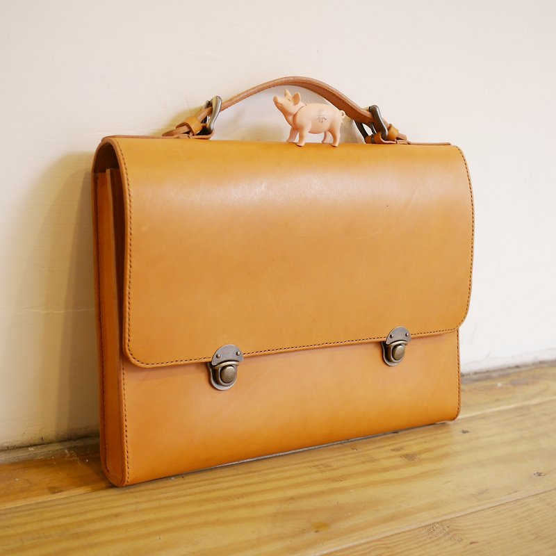 Boy's briefcase - Clutch Bags - Genuine Leather Orange
