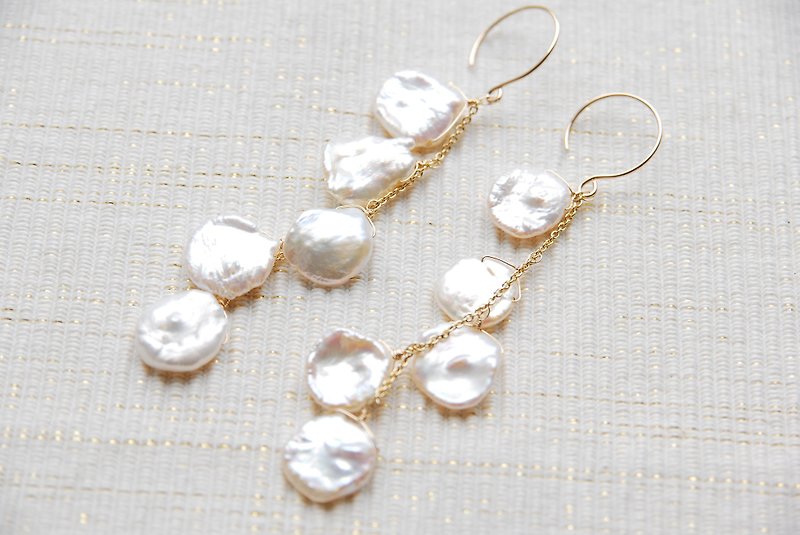 Suzunari earrings Keshiparu (14kgf) - Earrings & Clip-ons - Gemstone White