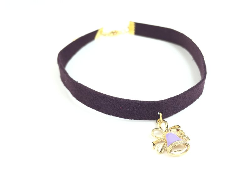 Dark Purple Suede Necklace-Light Purple Christmas Bell - Necklaces - Genuine Leather Purple