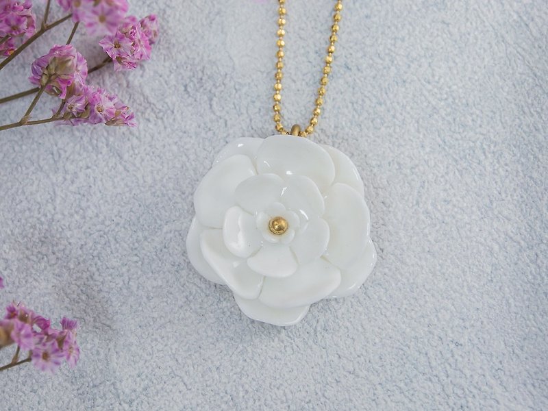 plum porcelain flower pendant -size M - Necklaces - Porcelain White