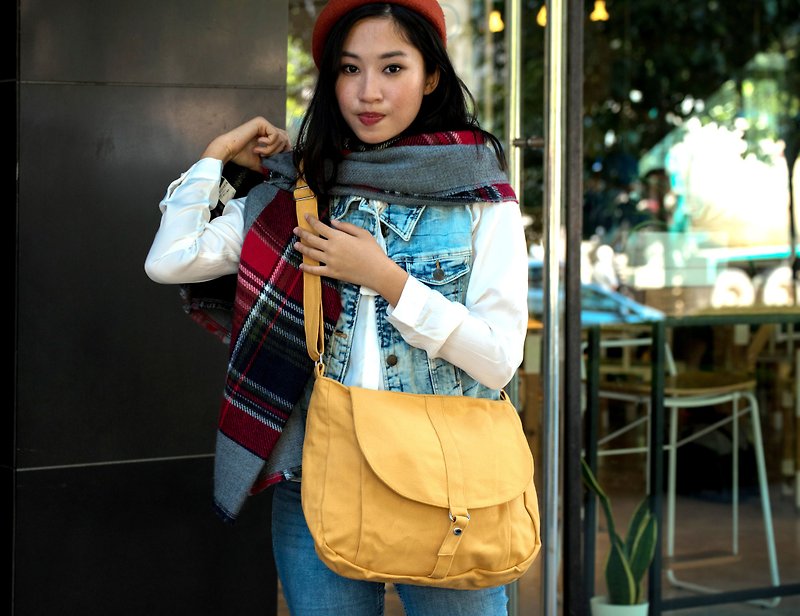Cross body bag / canvas messenger /shoulder bag  - no.12 KYLIE in mustard - Messenger Bags & Sling Bags - Cotton & Hemp Yellow