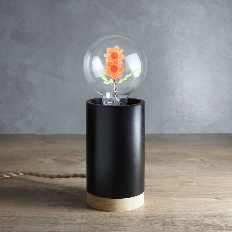 圓柱形木制小夜燈 - 含 1 個 太陽花球燈泡 Edison-Style 愛迪生燈泡 - 燈具/燈飾 - 木頭 白色