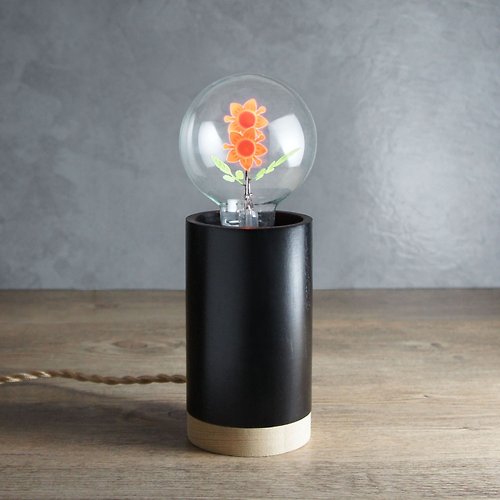 DarkSteve 「演活生命」 圓柱形木制小夜燈 - 含 1 個 太陽花球燈泡 Edison-Style 愛迪生燈泡