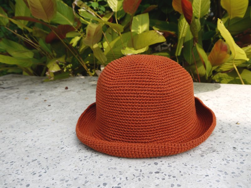 A mother's hand-made hat-summer cotton rope hat-retro square fisherman hat / retro orange / mother's day / picnic / outing - หมวก - กระดาษ สีส้ม