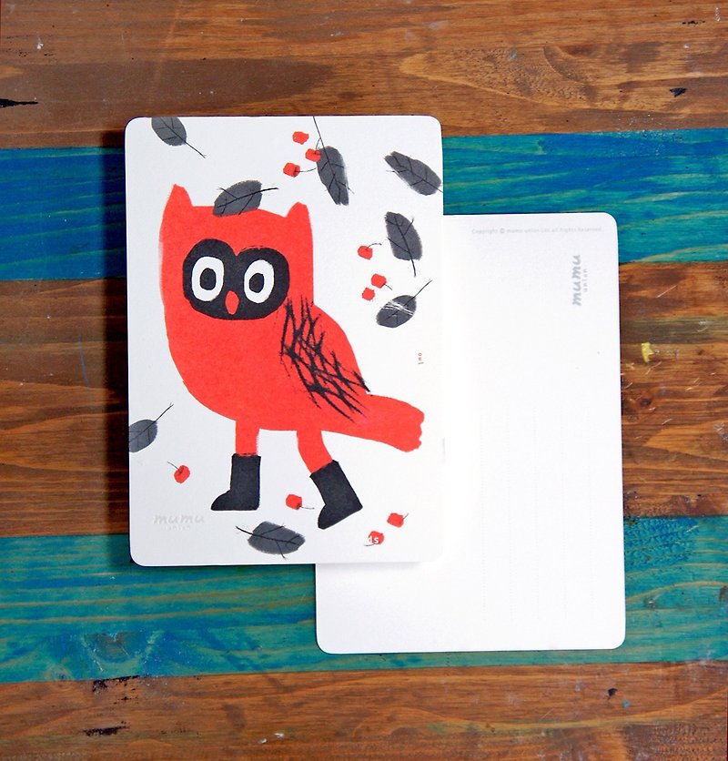 Mumu  Postcard - Red Owl - การ์ด/โปสการ์ด - กระดาษ หลากหลายสี