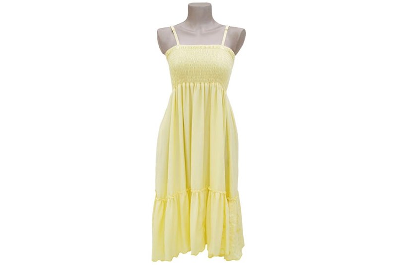 花刺繍ドレス＜パステルイエロー＞ - 洋裝/連身裙 - 其他材質 黃色
