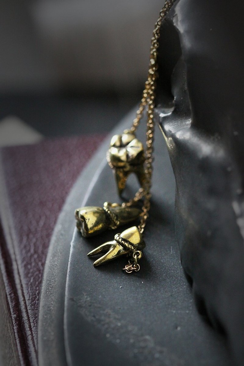 Three Tooth Necklaces by Defy / Fangs Charm Pendant / Anatomical Jewelry - Necklaces - Other Metals 