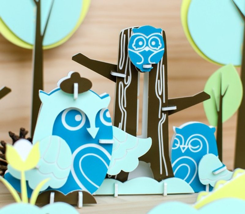 【知育玩具】フクロウファミリー┇DIY立体パズルアニマルシリーズ癒しのオブジェ - 知育玩具・ぬいぐるみ - アクリル ブルー