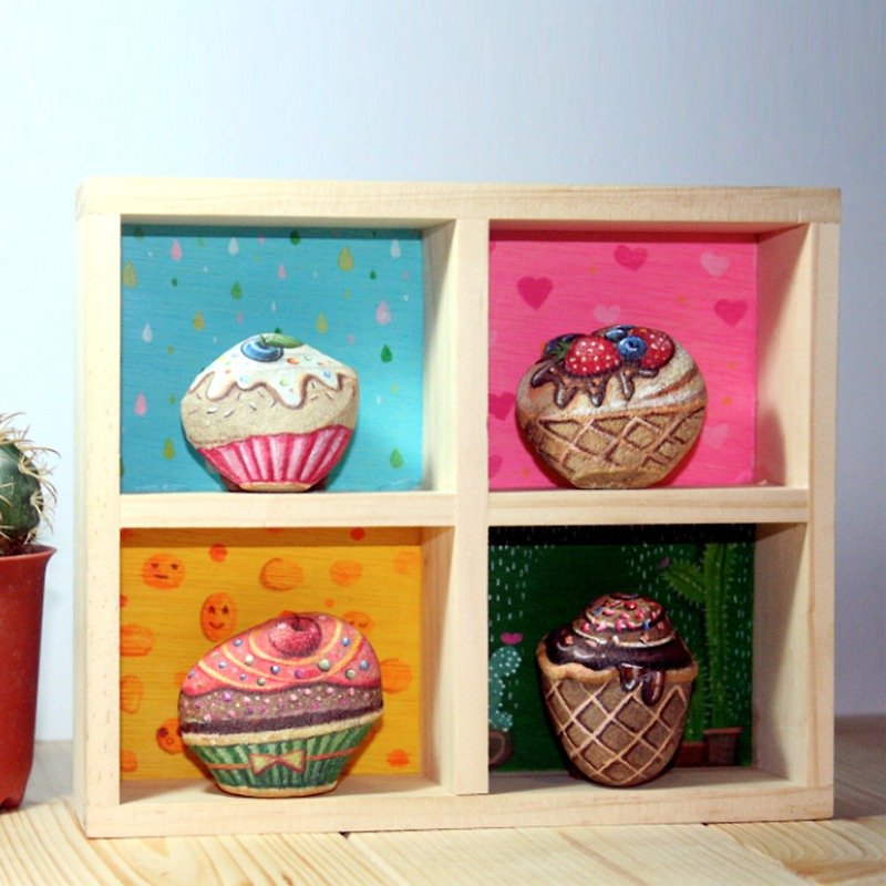 Cupcake stone painting & wood box painting Background. - Other - Waterproof Material Multicolor