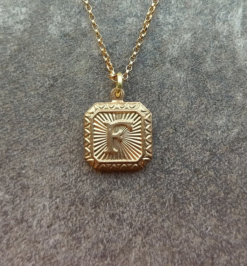 Antique brass letter necklace -F - Necklaces - Gemstone 