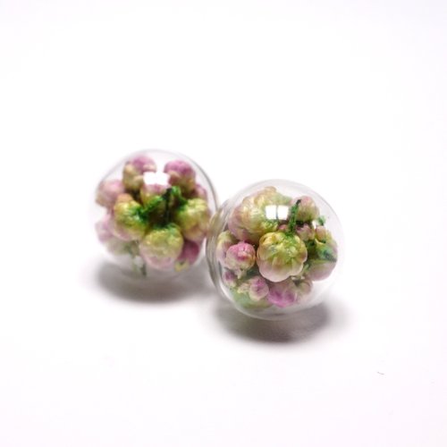 A Handmade romantic sense of the gradient pink white rice flower glass ball earrings