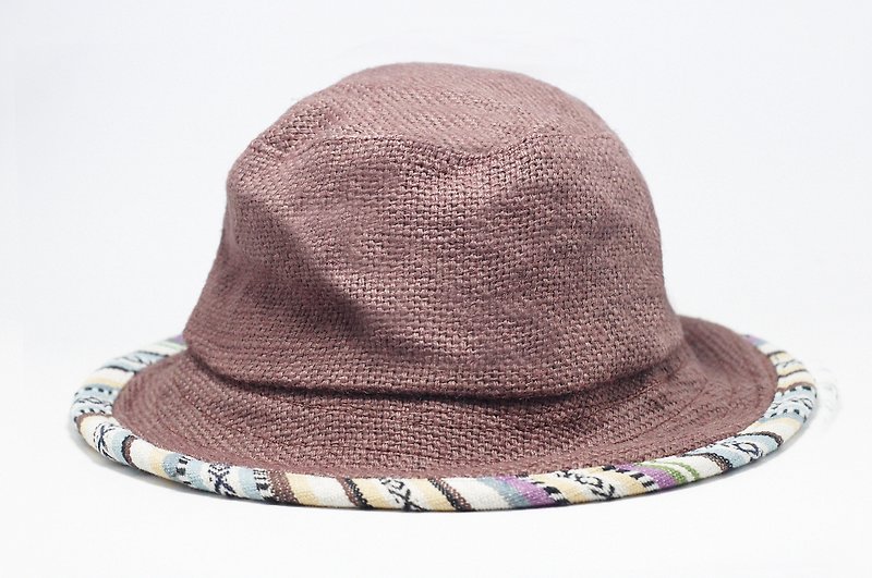 民族手織り綿の帽子/バイザー/帽子/アルパインハット - 茶色のトーテムパッチワーク（1を制限します） - 帽子 - コットン・麻 ブラウン