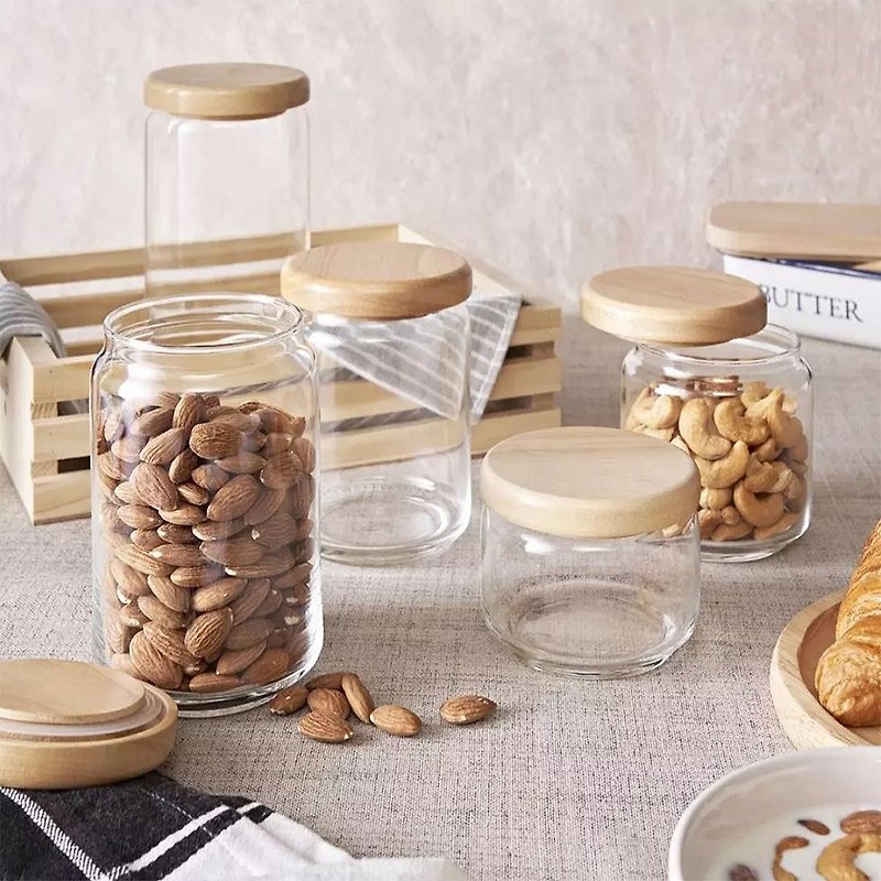 Storage jar with wooden lid 325ml - Food Storage - Glass White